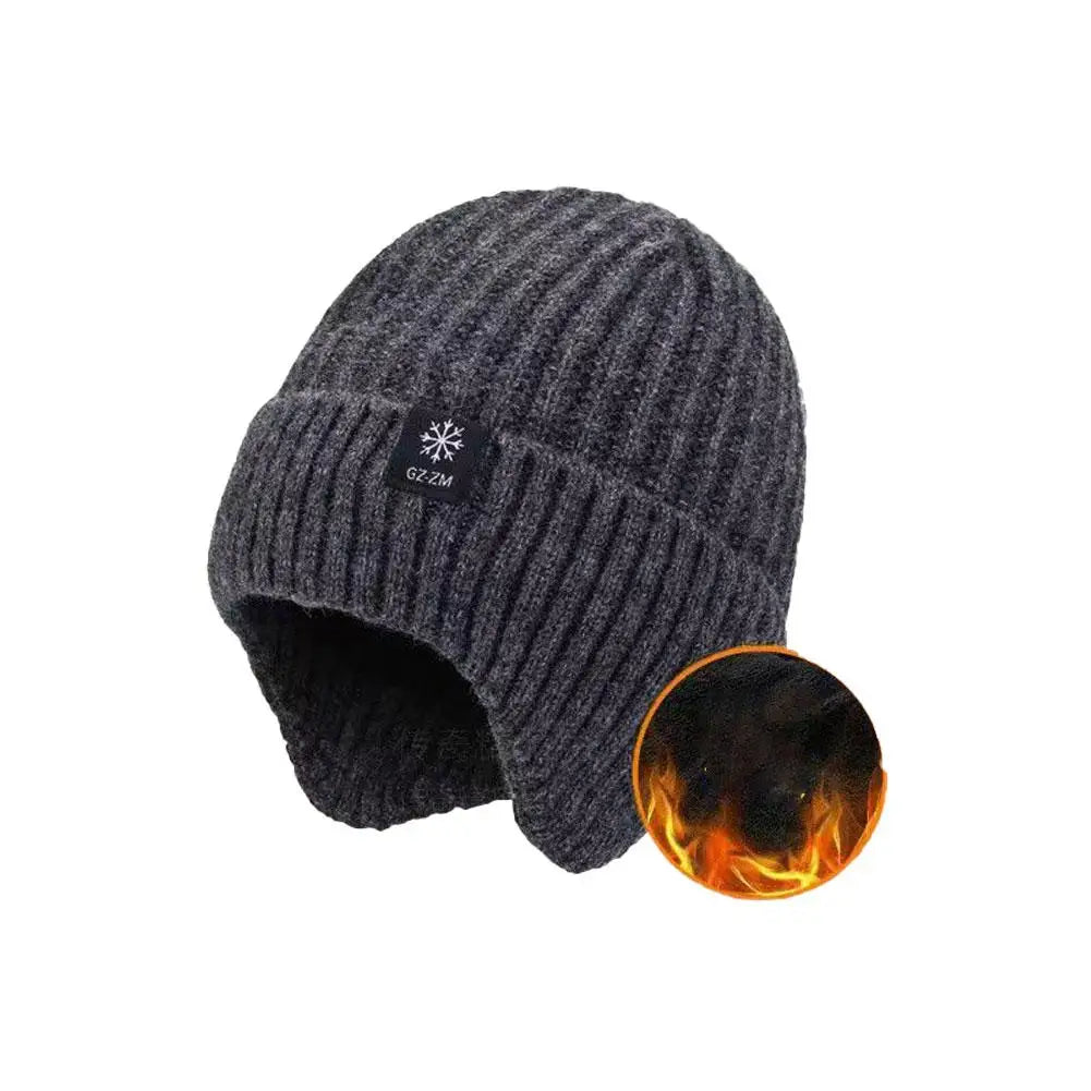 Thick Fleece Lined Beanie Hats with Earflap, Winter Warm Knit Hat for Men Women, Windproof Knit Skull Cap for Winter Outdoor Qme C