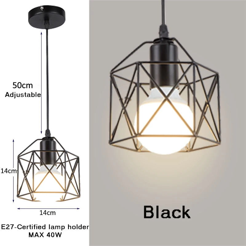 Pendant Lights E27 Hanging Lamp Iron Body Indoor Lighting Lustre Aisle Bedroom Vintage Loft Metal Cage Fixture Light 110-240V Qme black