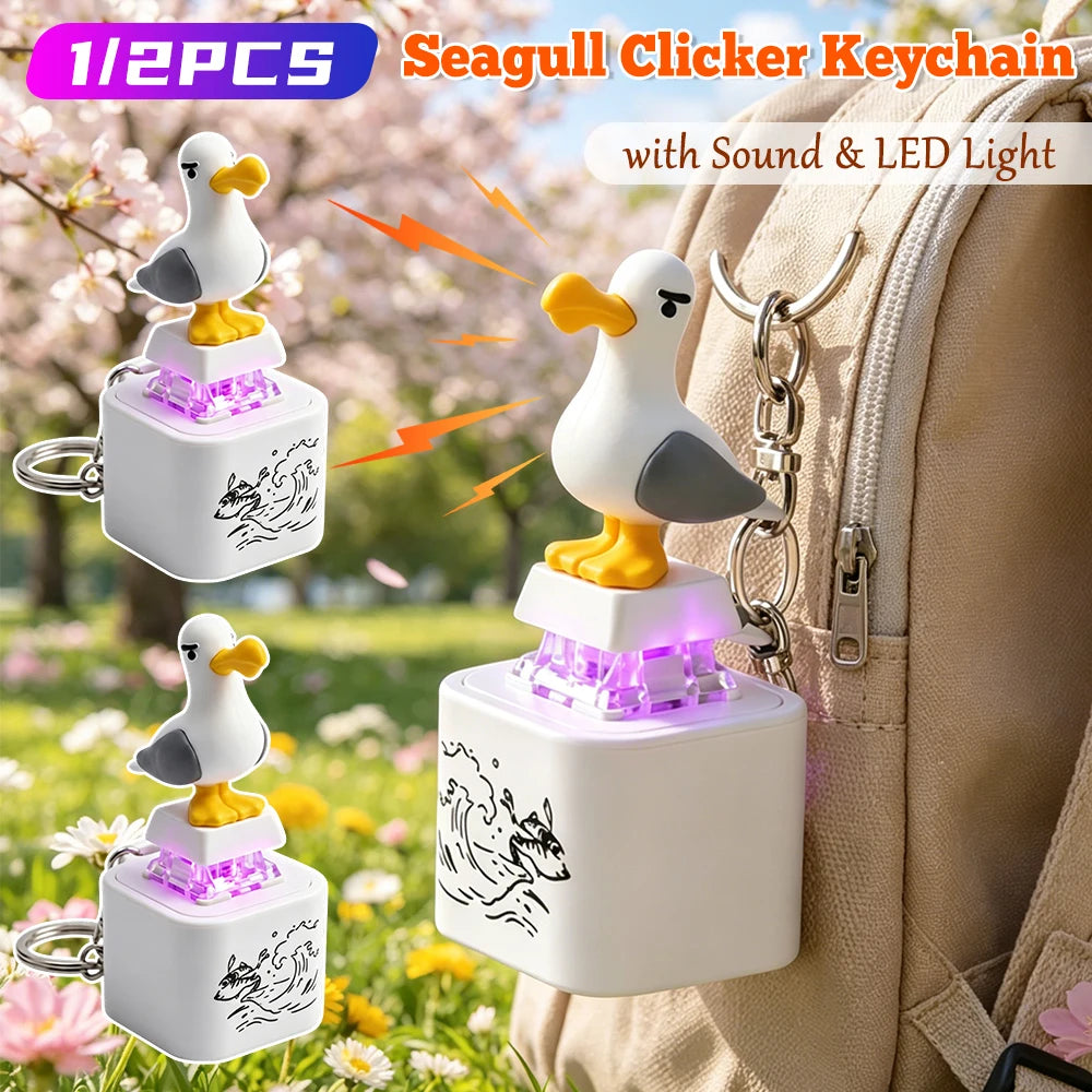 1/2PCS Seagull Button Keychain Animal Pendant Decorations Fun Fidget Clicker Toy for Office Desk Stress Relief Decompression Qme