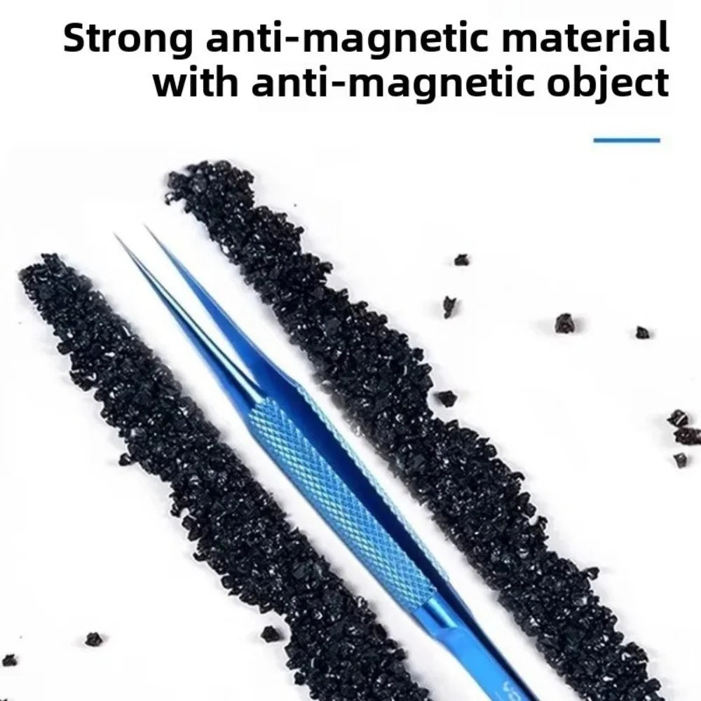 Professional Precision Titanium Alloy Tweezers Repair Fingerprint Fly Line Cellphone Motherboard Antimagnetic Electronics Forcep Qme