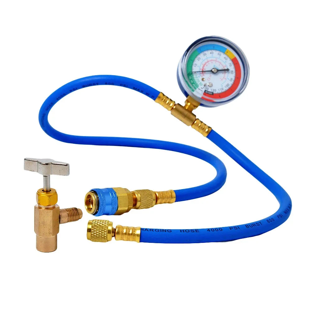 R134A Car AC Air Conditioning Refrigerant Recharge Hose W/ Pressure Gauge Measuring Kit Copper Auto Car Accessories 1/2“ 1/4 Qme 1 set R134A Gauge