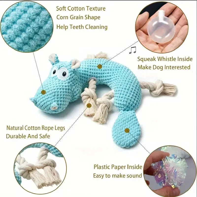 Blue Hippopotamus Squeezing Dog Toy, Pineapple Plush Suitable for Dogs to Interact, Play, Bite Qme