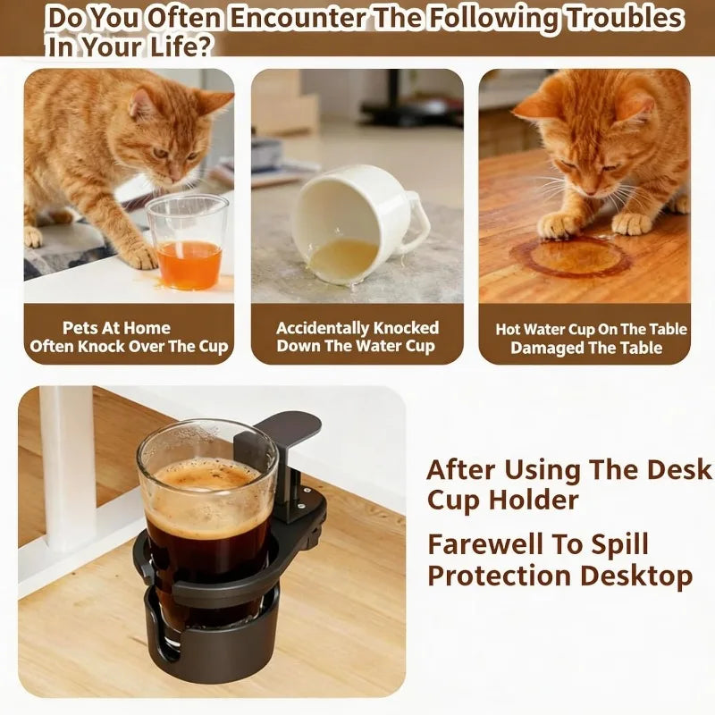 360 Rotating Desk Cup Holder Clamp Anti-spill Clip Table Rotatable Qme