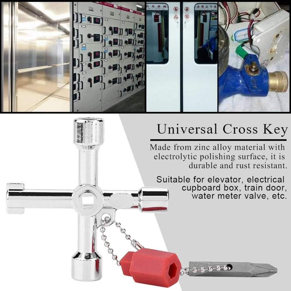 4-in-1 Cross Switch Square Key Wrench Multifunction Repair Hand Tools for Electrical Elevator Control Cabinet Valve Universal Qme