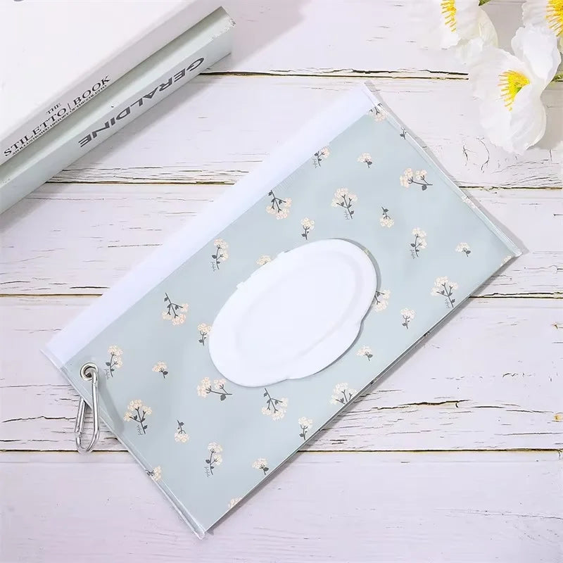 EVA Baby Wet Wipe Pouch Portable Wipes Holder Case Flip Cover Snap-Strap Reusable Refillable Cosmetic Pouch Useful Tissue Box Qme 1pc
