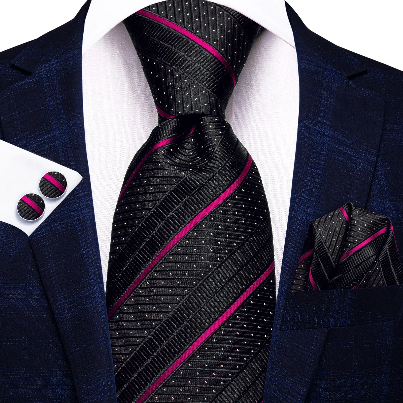 Hi-tie Red Black Blue Striped Designer Men Elegant Necktie Hanky Qme N-3957
