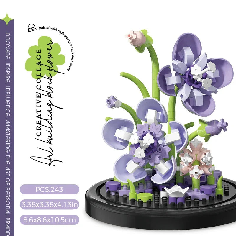 Micro Flower Bouquet Bonsai Building Block Artificial Plastic Plant Dust Cover Micro Model Home Decoration Toy Kid Birthday Gift Qme