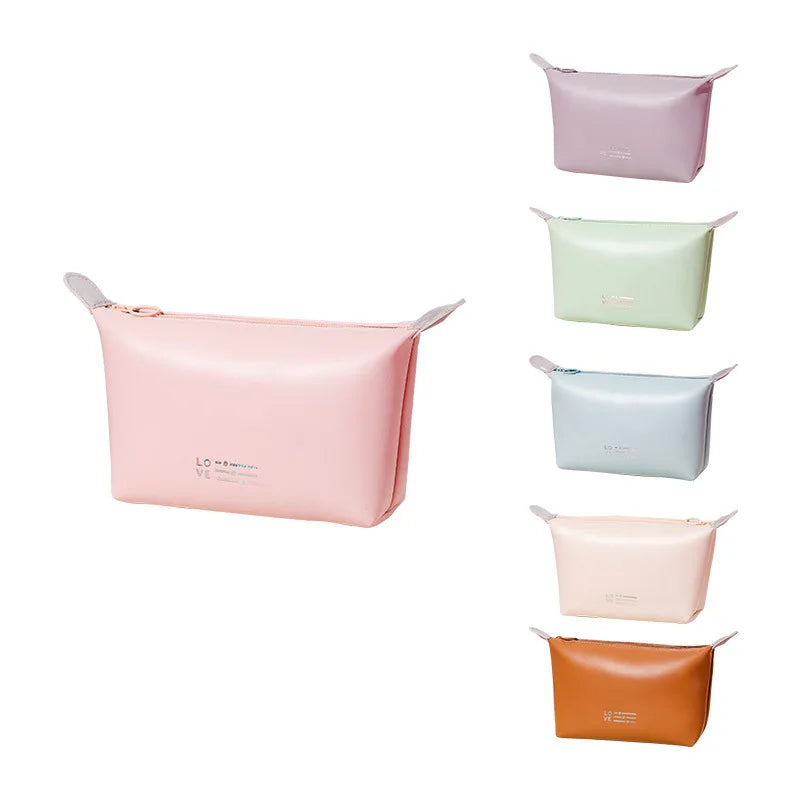 A Traveling Toiletry Makeup Organizer Large Capacity PU Leather Dumplings Cosmetic Bag Waterproof Tophandle Washing Storage Bags Qme