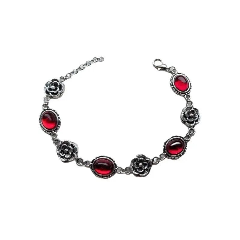 Unique Red Artificial Gemstones Bracelet Niche Unique Gothic Floral Bracelet Exquisite Adjustable Chain Bracelets Jewelry Gifts Qme