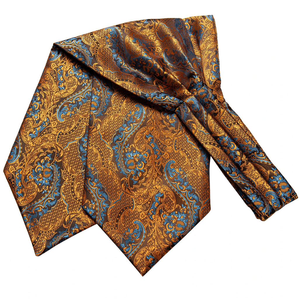 Hi-tie Silk Men's Ascot Pocket Square Cufflinks Jacquard Floral Qme