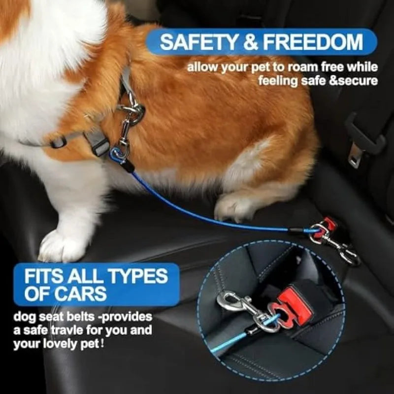 1 piece of dog car wire rope safety belt, metal non chew rope vehicle dog accessory, double clip and buckle lock Qme