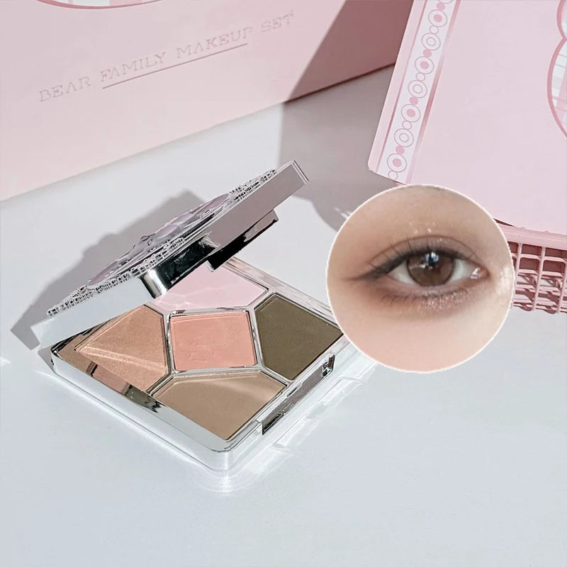 ART VALUE 7PCs Multipurpose Makeup Sets Include 3 Matte Lip Mud,1 Pressed Powder,1 Blush,1 Eyes Palette And Necklace Cosmetics Qme