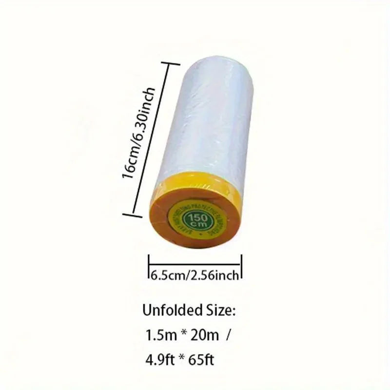 Pre-applied masking tape and drip-proof cloth - construction tape, used for preventing spills on walls, and painted furniture Qme 1.5m 20m 4.9ft 65ft 1roll