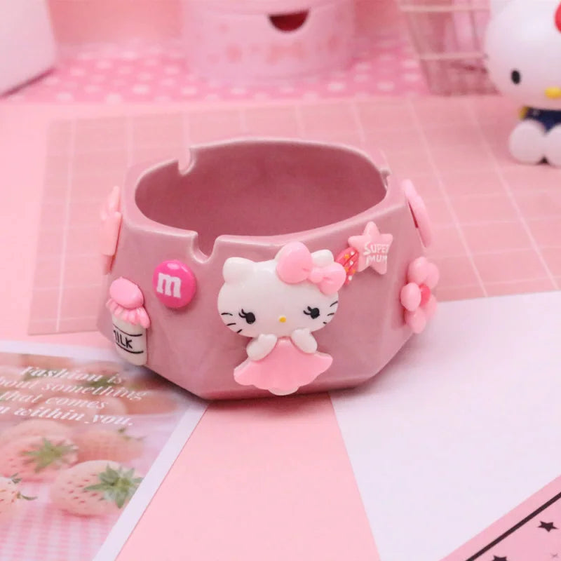 Hello Kitty Cute Cartoon Ashtray Pink Ceramic 3D Geometric Qme