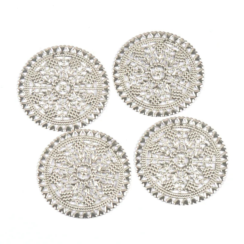 10Pcs Round Metal Crafts Filigree Flower Wraps Connectors For Making Scrapbook DIY Embellishments Handicraft Home Decor yk0896 Qme Silver