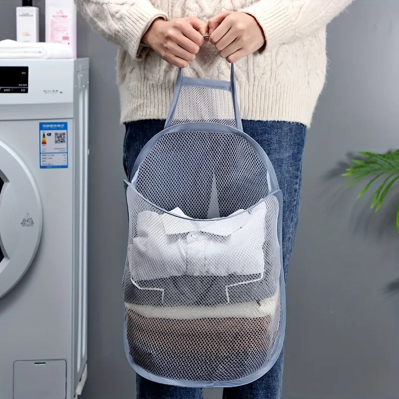 1pc Foldable Laundry Basket, Bathroom Clothes Storage Hanging Bag, Household Wall Mounted Dirty Clothes Basket, Laundry Hampers Qme