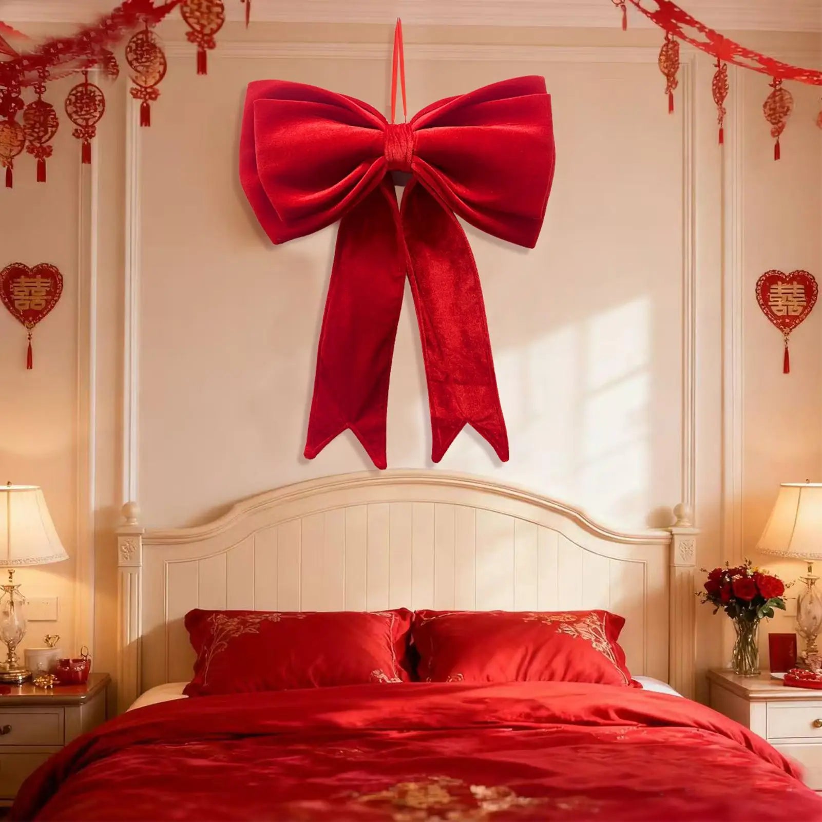 Velvet Christmas Bows 19x25 Inch Holiday Decor Hangable Holiday Decorations for Front Door Office Wreath Staircase Window Sill Qme