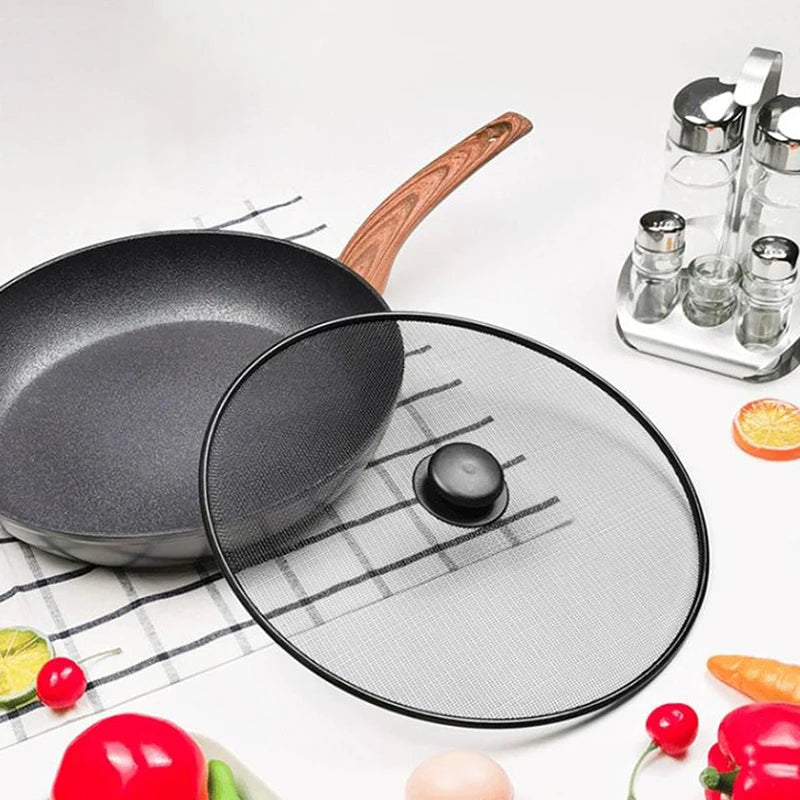 Guard Lid Fine Mesh Splash Cover Kitchen Tools Black Splatter Screen Qme