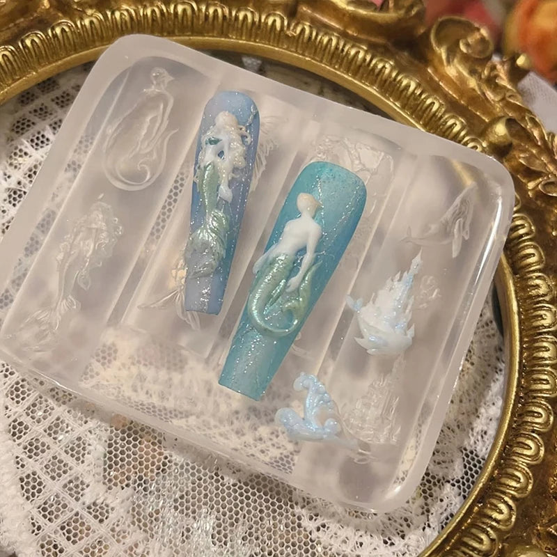 Manicure Tools Accessory Relief Mermaid Silicone Nail Carving Mold Qme