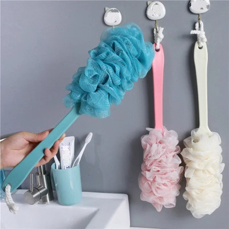 Long Handle Bath Brush Back Shower Scrubber Body Soft Mesh Scrub Puff Qme