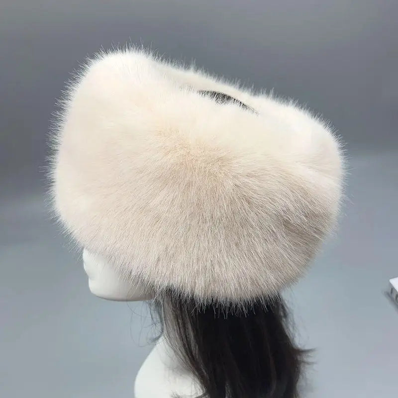 Fashion Fluffy Fur Women's Winter Hat Warm Ear Protection Snow Ski Qme Beige