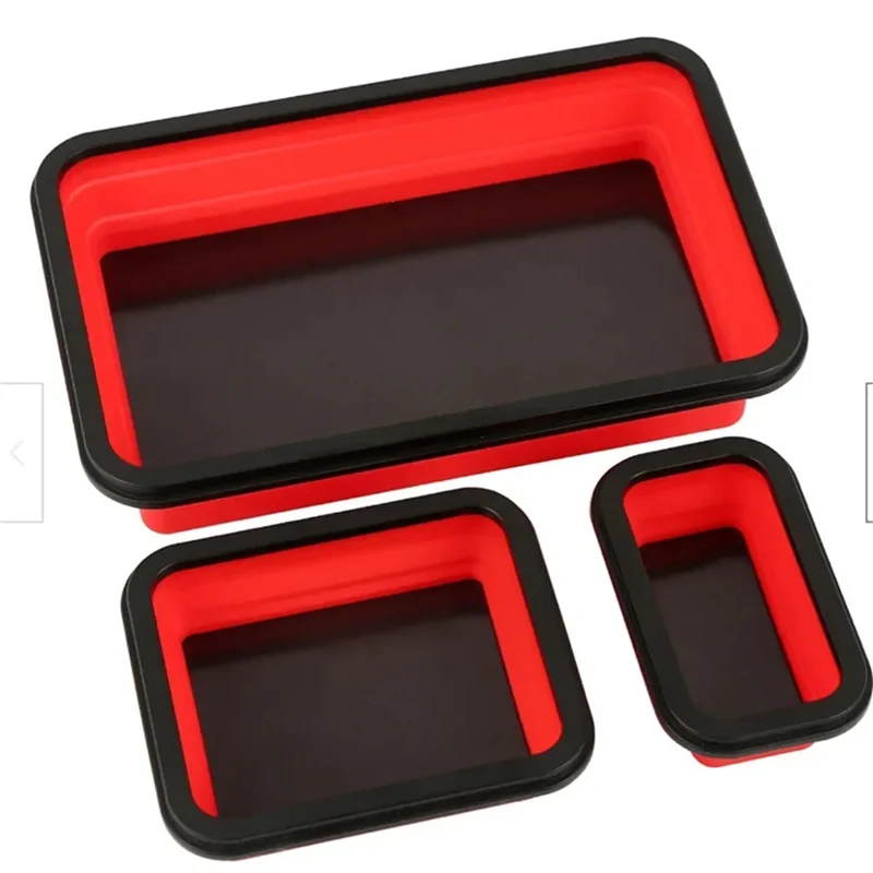 A02F-Foldable Screw Bowl 3Pcs Magnetic Parts Tray Silicone Storage Box For Tool Parts Plumbers Carpenters Qme