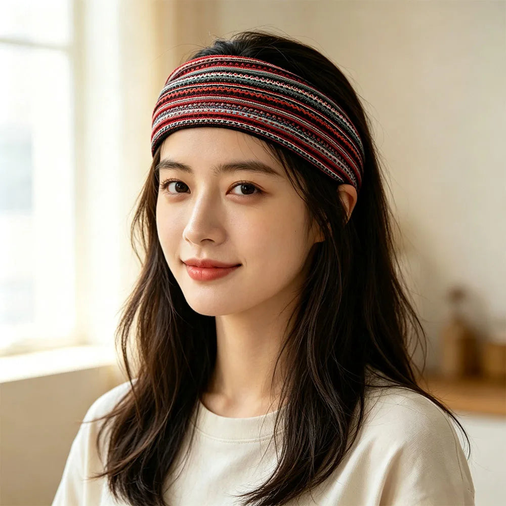 Retro Pearl Women Head Wraps Multicolor Wide-brimmed Turban Headband Qme