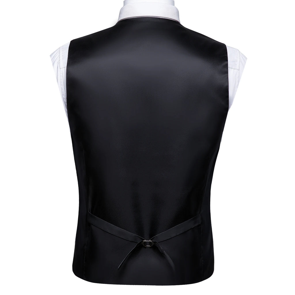Men's Jacquard Waistcoat Half Notch Lapel Vest Necktie Pocket Square Cufflinks Set Formal Wedding Party Prom Business Suit Vests Qme