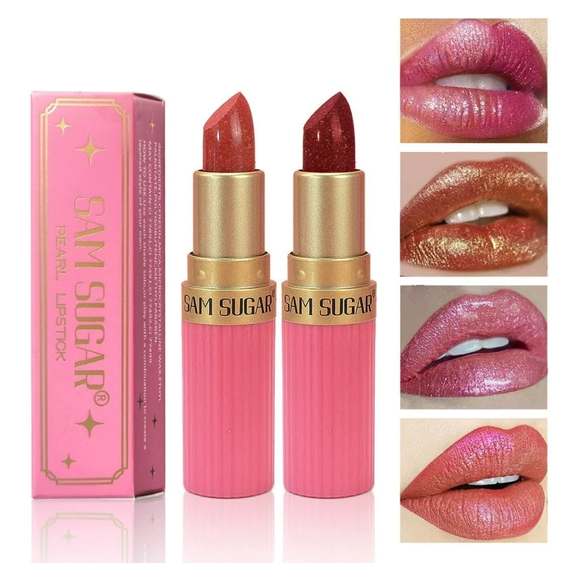 Diamond Pearlescent Lipstick Glitter Shiny Metallic Lipstick Lip Tint Long Lasting Nude Shimmer Shiny Lip Gloss Makeup Qme