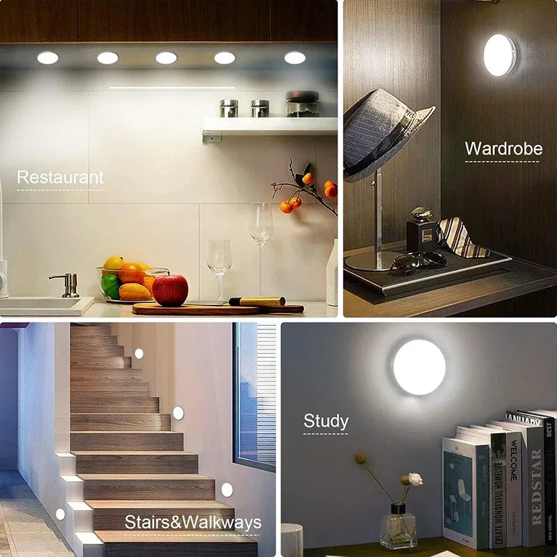 2~6 Pack Motion Sensor LED Night Light USB Rechargeable 3 Color Night Lamp Cabinet Wardrobe Lamp Staircase Wireless Closet Light Qme