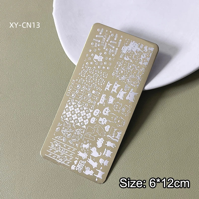12x6cm Golden Rectangular Nail Stamping Plate Bowknot Butterfly Qme 13