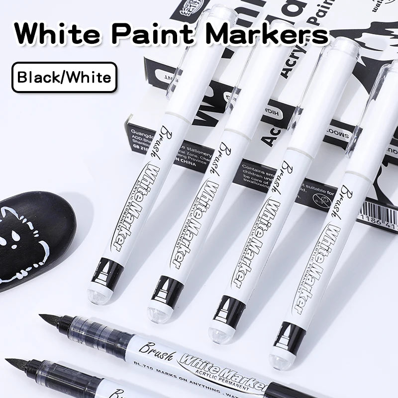 Large Capacity Permanent Black/White Acrylic Paint Pen for Art Supplies, Fabric Paint, Markers for DIY Art Qme