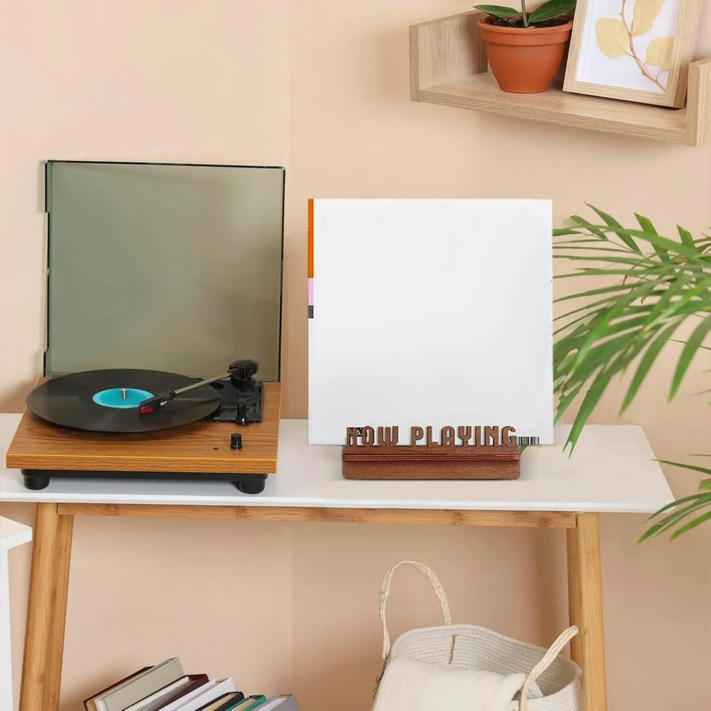 Wooden Record Holder Now Playing Wood Stand Record Storage Rack Minimalist Album File Folder Racks Audio Video Turntables Qme