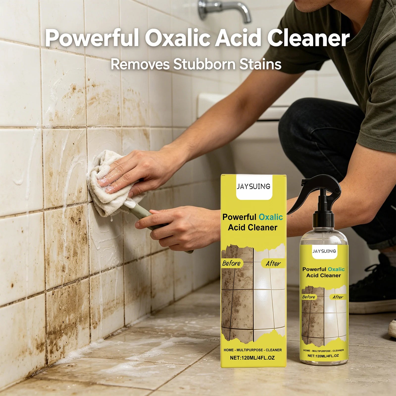Jaysuing Powerful Oxalic Acid Cleaning Spray Remove Limescale & Stain Reduce Sediment Easy to Use Multi-purpose Bathroom Cleaner Qme