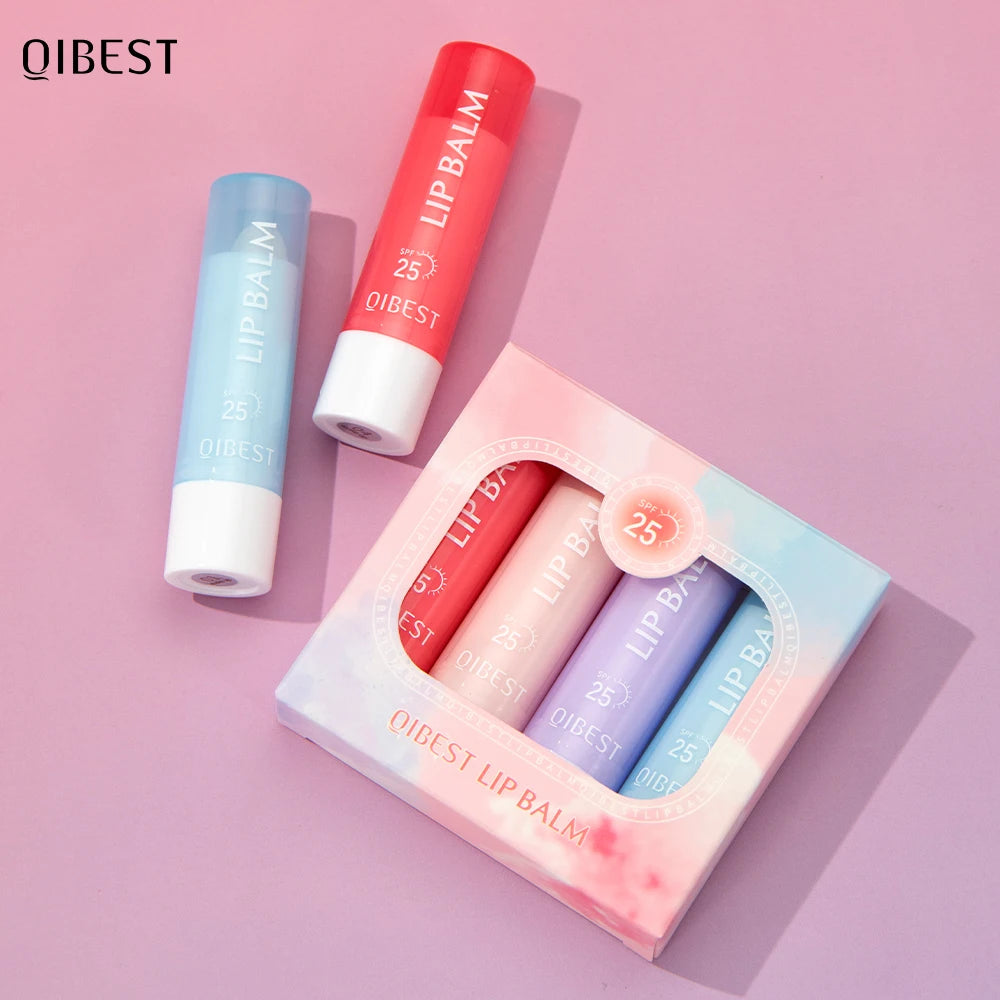 QIBEST Moisturizing Lip Butter Balm Makeup Sets Hydrating Lip Balm Plumping Lip Oil Glossy Glaze Nourishing Daily Care Lipstick Qme