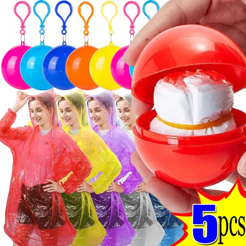 Portable Mini Raincoat Disposable Rain Coat Thicken Rain Ponchos Emergency Waterproof Rainwear Cape Keyring Ball Qme