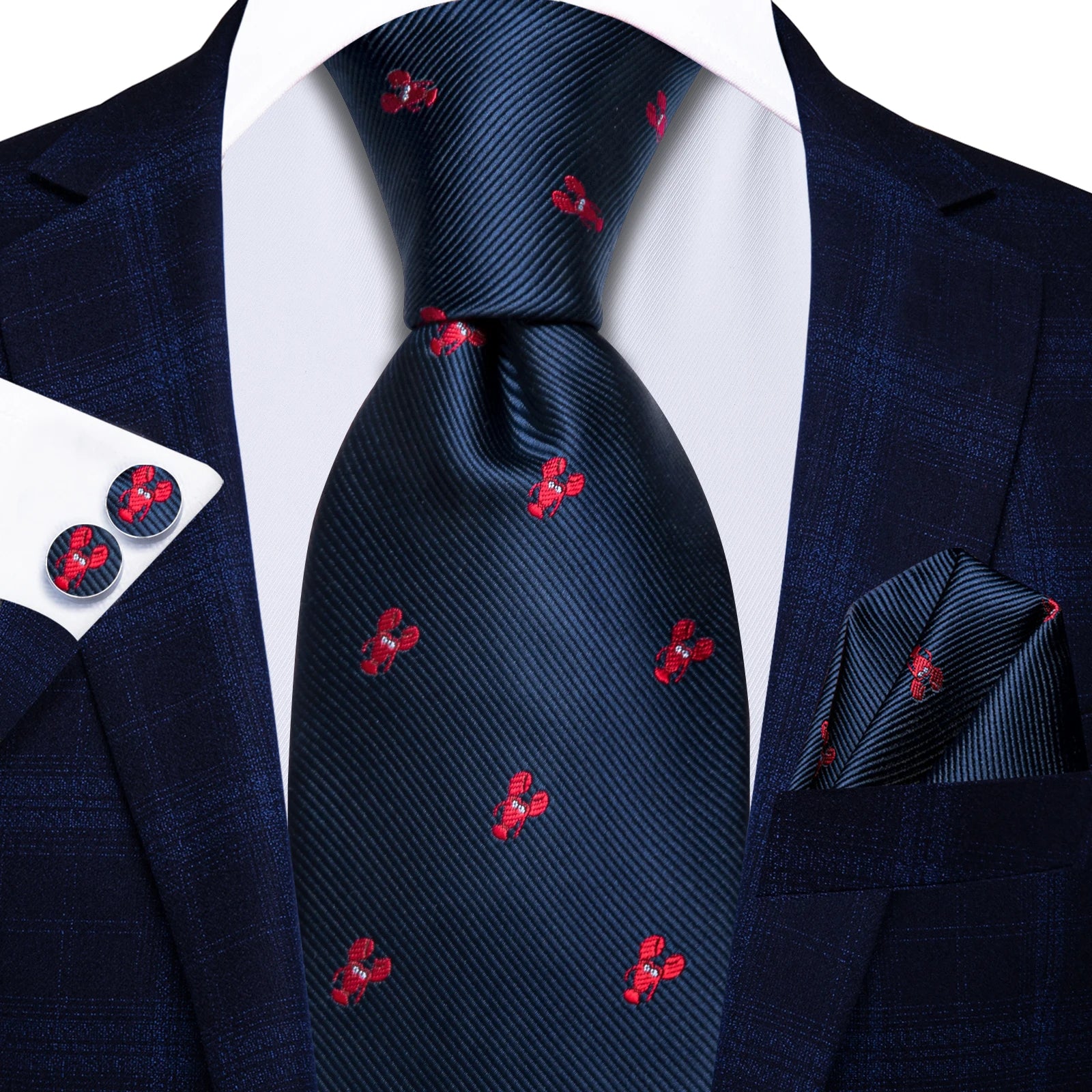 Hi-tie Navy Blue Fashion Mens Elegant Tie Handkerchief Cufflinks Qme HT-N-3997