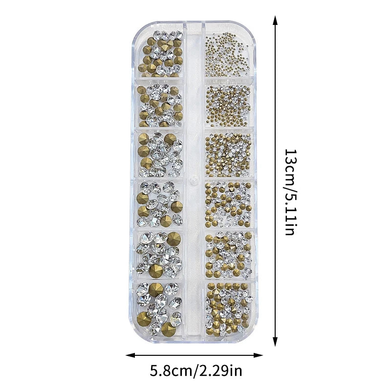 12 Grids Mixed Mini Nail Rhinestones Sharp Bottom Flash Art Crystal Qme one size