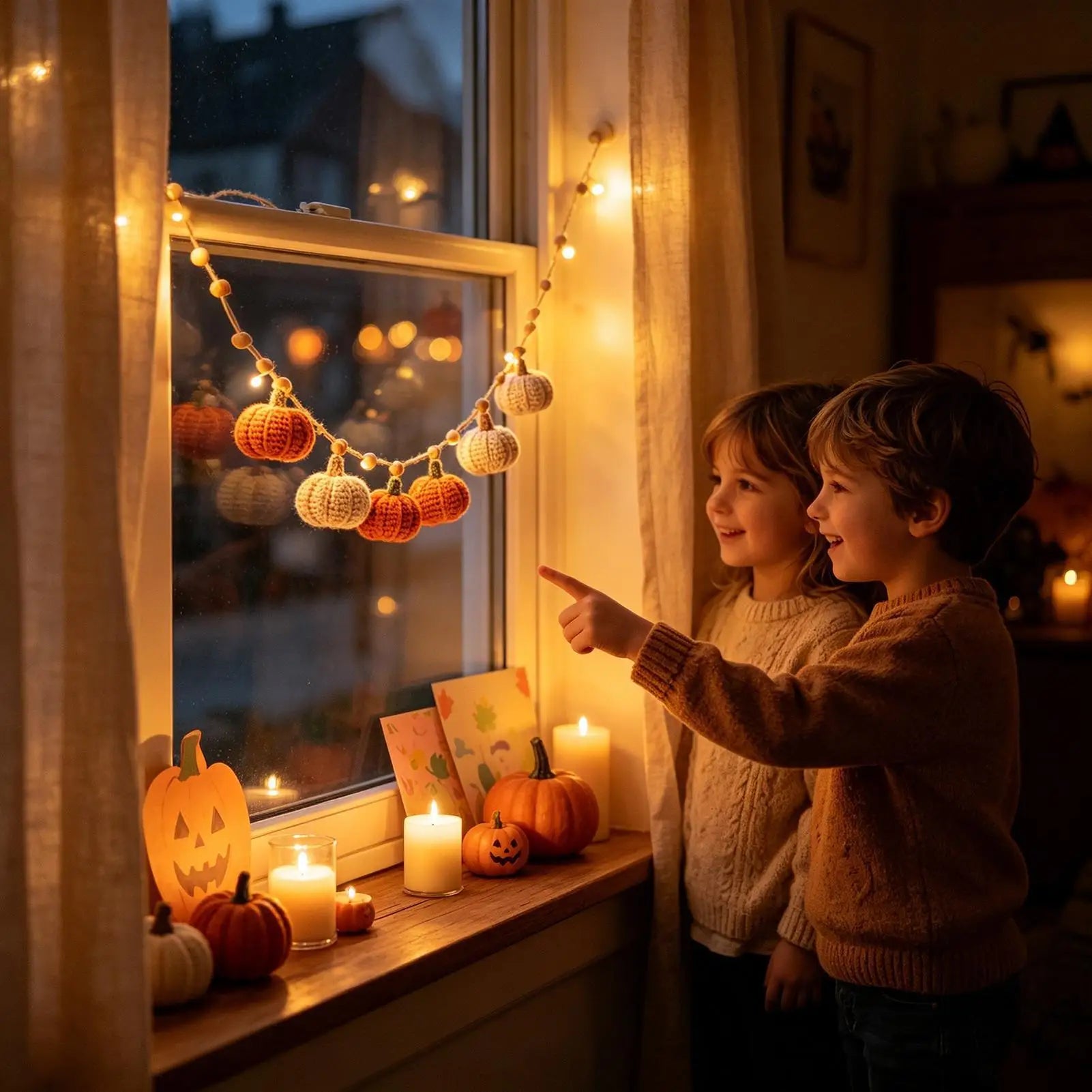 Halloween Lights Indoor Fireplace Farmhouse Crochet Autumn Wreath Qme