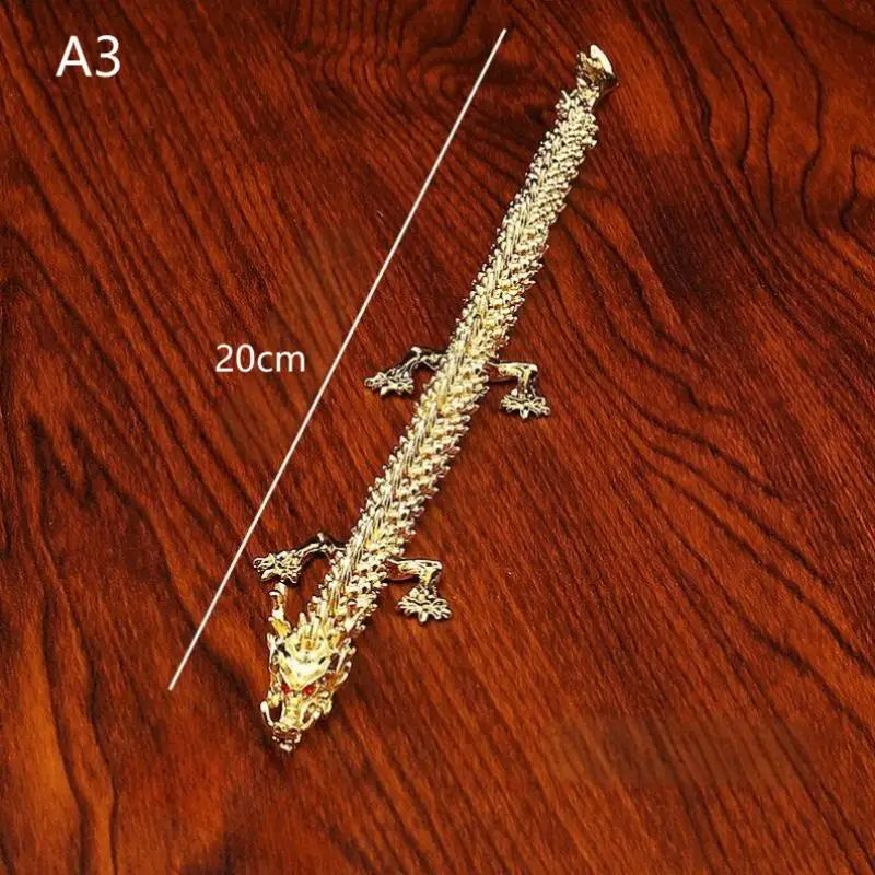3D alloy golden dragon statue with movable limbs - home desktop decoration, symbol of power and good luck Qme A3