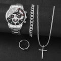 Men's Watch Steel Belt Calendar Quartz Sports Night Light Pointer Quartz Watch Men's Watch Qme silver