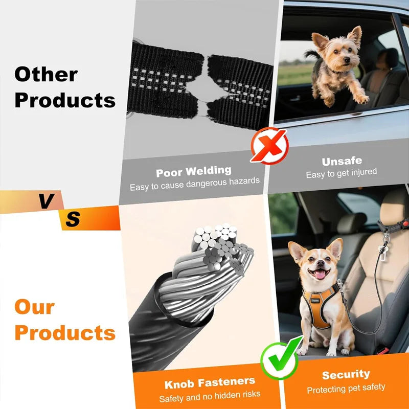 Car dog car seat belt, 2-in-1 heavy-duty pet wire seat belt, suitable for medium and large dogs Qme
