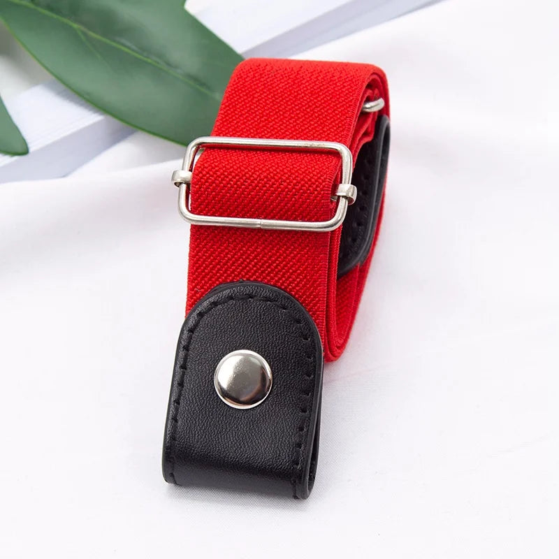New Adjustable Belts for Women Buckle-Free Waist Jeans Pants No Buckle Stretch Elastic Waist Men Canvas Belt Lazy Invisible Belt Qme Red