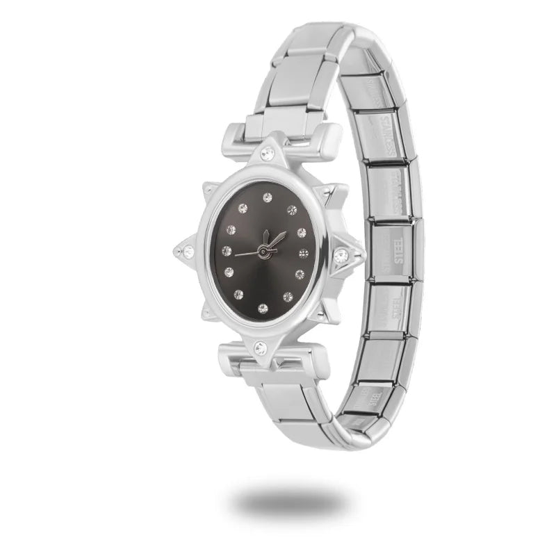2025New Vintage High Quality Oval Inlaid Zircon Stainless Steel Watch Bracelet Women's 9MM DIY Italian Charm Bangle Jewelry Gift Qme Style 30