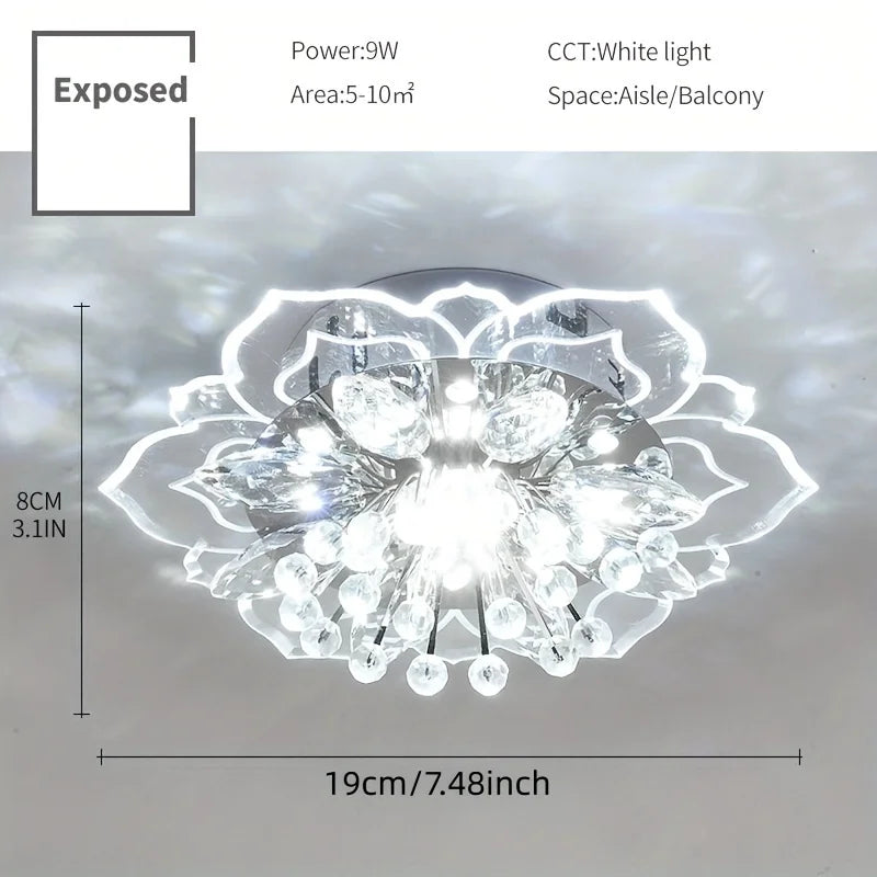 20cm LED Crystal Ceiling Light Modern Flower Shape Ceiling Lamp Hallway Living Room Lamp Bedroom Kitchen Corridors Aisle Light Qme Surface white