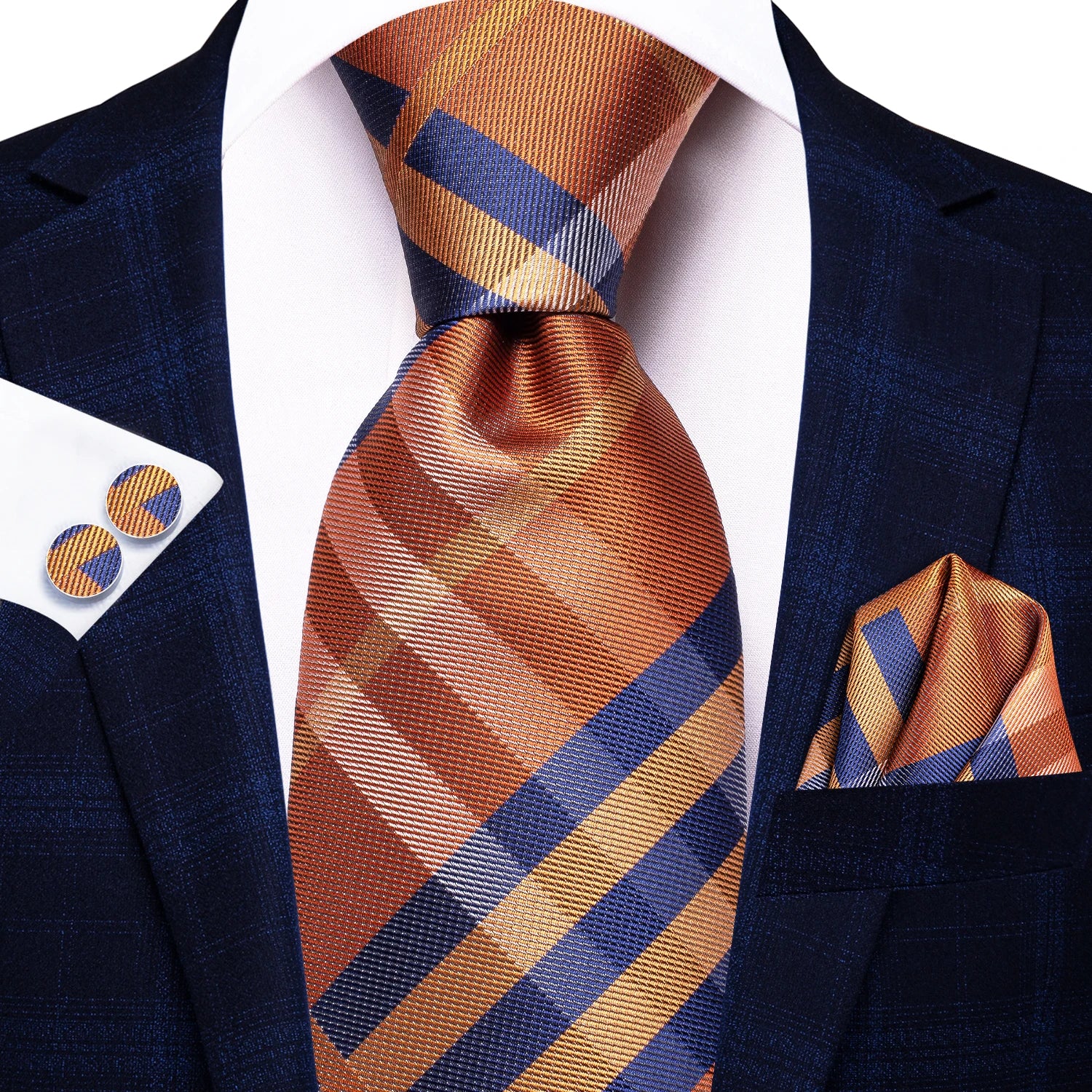 Hi-tie Fashion Black Plaid Dots Men's Elegant Tie Handkerchief Qme N-3453