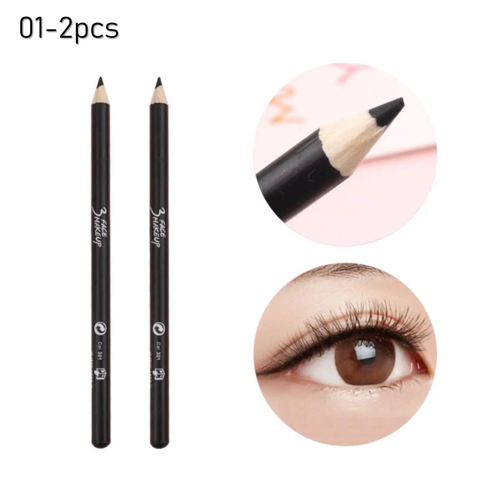 Long-lasting Black Eyeliner Brow Pencil Waterproof Easy Application Qme 01-2pcs