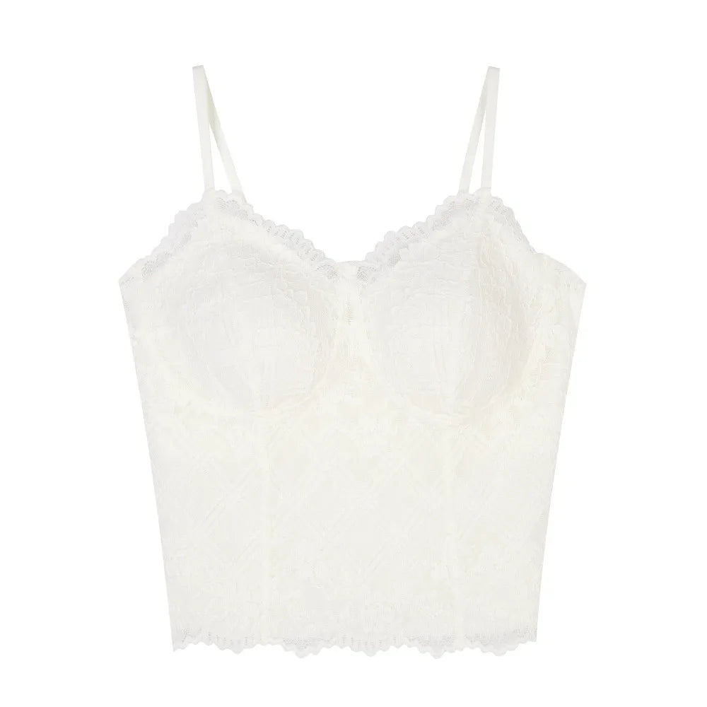 Fashion Fishbone Lace Camisole Transparent Slim Fit Corset Hollow Qme Beige XL