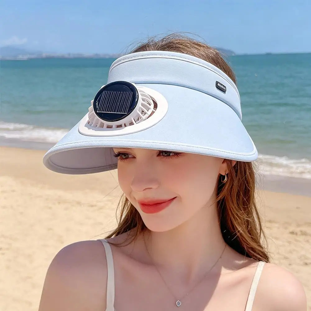 Outdoor Visor Hat Powered Fan Empty Sunshade Beach Sun Visors Men Qme