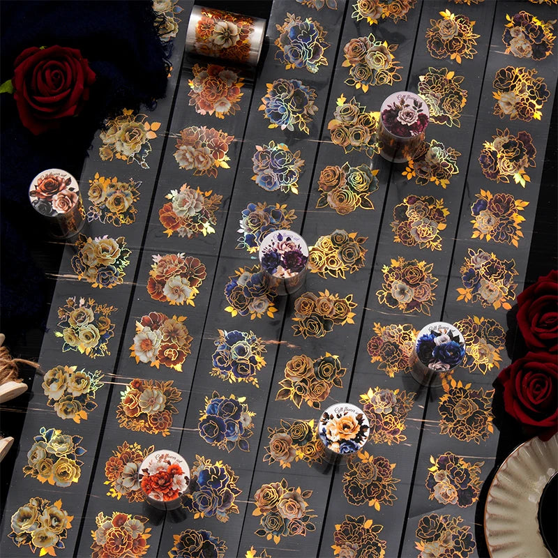 200cm/Roll Gothic Flowers PET Tape Scrapbooking Handbook Material DIY Decoration Journal Sticker Aesthetics Stattionery Tapes Qme
